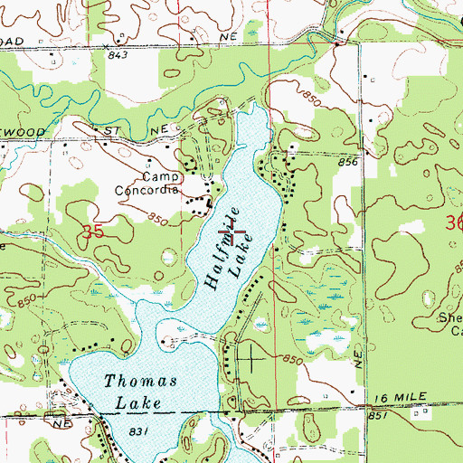 Topographic Map of Halfmile Lake, MI