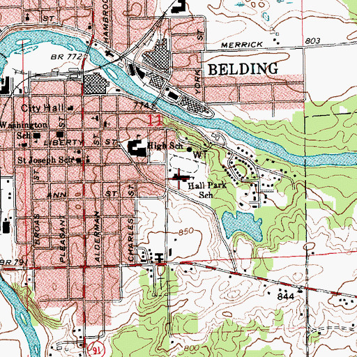 Topographic Map of Belding High School, MI