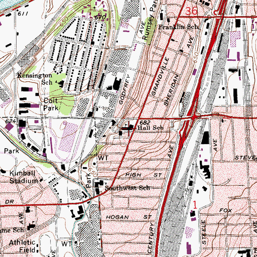 Topographic Map of Hall School, MI