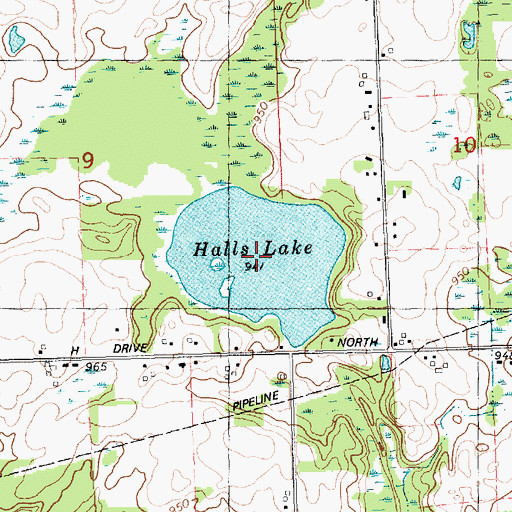 Topographic Map of Halls Lake, MI