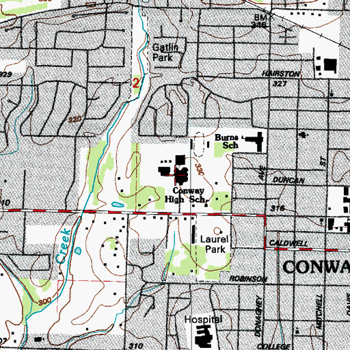 Topographic Map of Conway High School, AR
