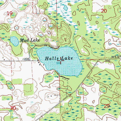 Topographic Map of Halls Lake, MI