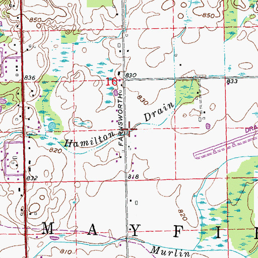 Topographic Map of Hamilton Drain, MI