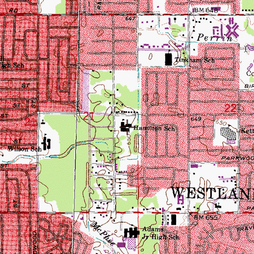 Topographic Map of Hamilton School, MI