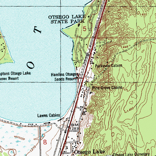 Topographic Map of Hamlins Otsego Sands Resort, MI