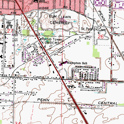 Topographic Map of Hampton School, MI