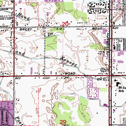 Topographic Map of Hand Drain, MI