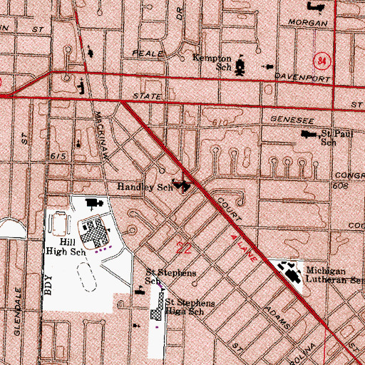 Topographic Map of Handley School, MI