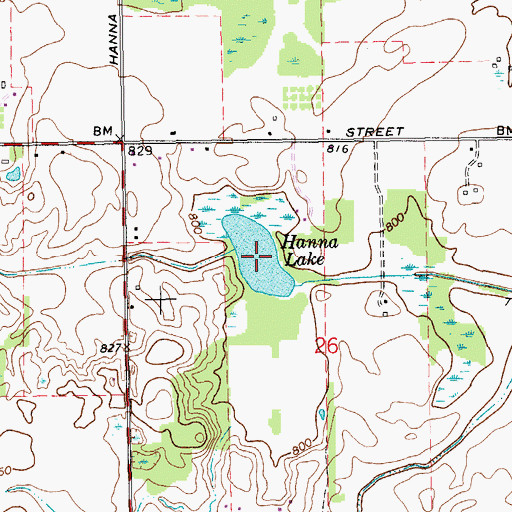 Topographic Map of Hanna Lake, MI