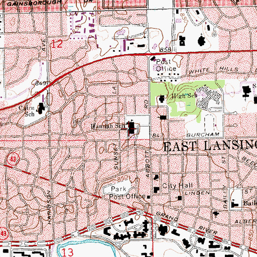Topographic Map of Hannah School, MI