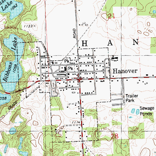 Topographic Map of Hanover, MI