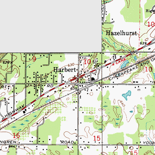 Topographic Map of Harbert, MI