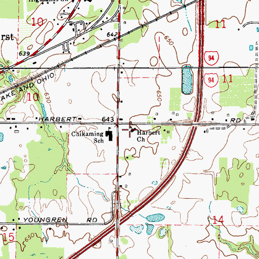 Topographic Map of Harbert Church, MI