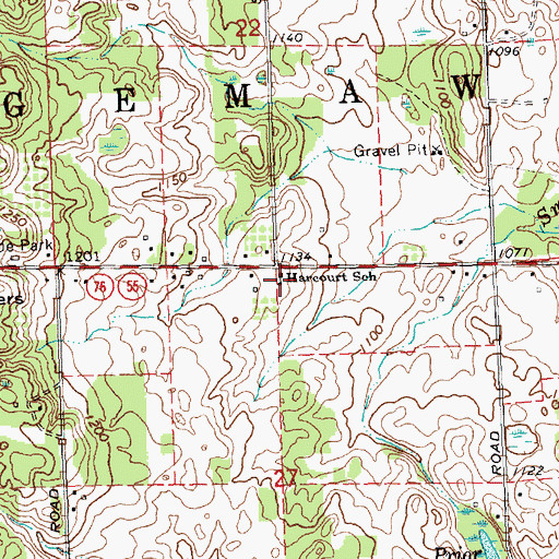 Topographic Map of Harcourt School, MI