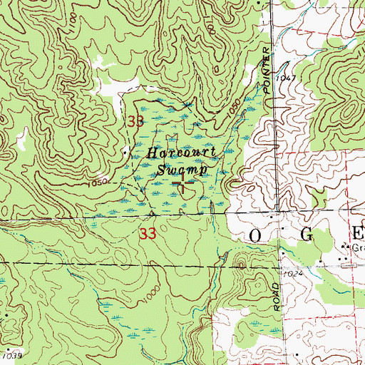 Topographic Map of Harcourt Swamp, MI