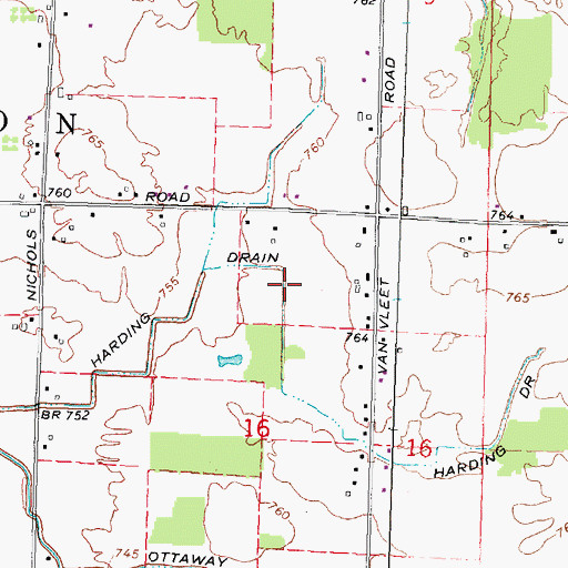 Topographic Map of Harding Drain, MI
