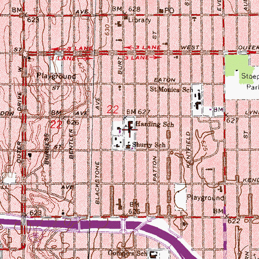 Topographic Map of Harding School, MI