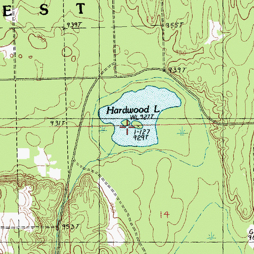 Topographic Map of Hardwood Lake, MI