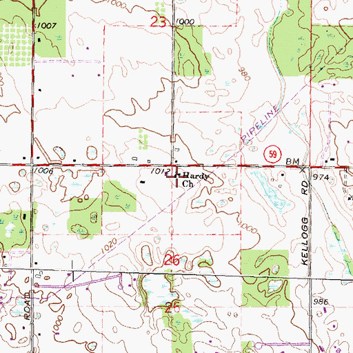 Topographic Map of Hardy Church, MI