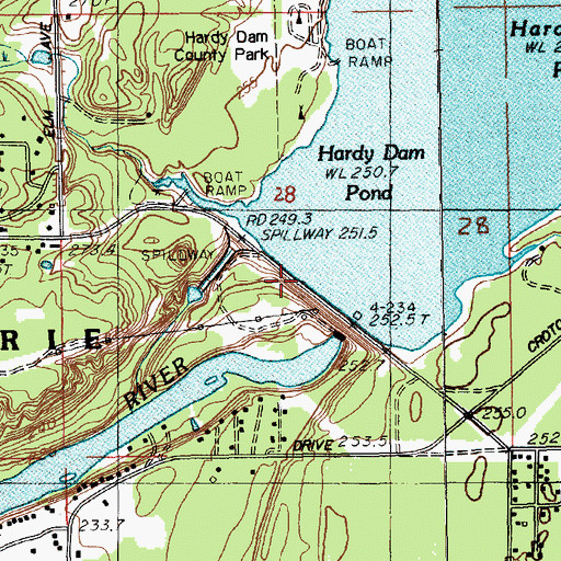 Topographic Map of Hardy Dam, MI