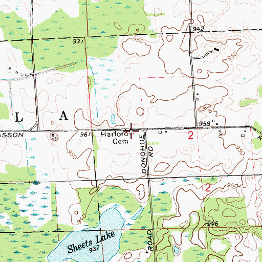 Topographic Map of Harford Cemetery, MI