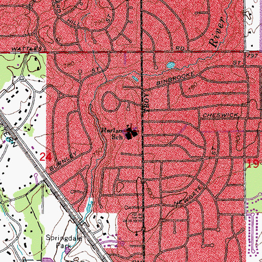 Topographic Map of Harlan School, MI