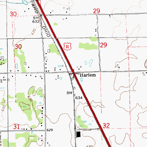 Topographic Map of Harlem, MI