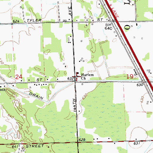 Topographic Map of Harlem Church, MI
