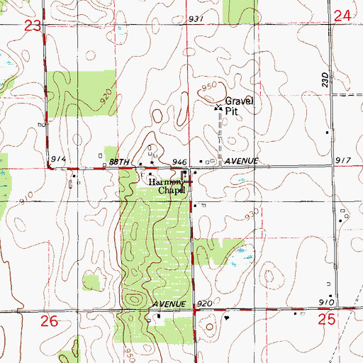 Topographic Map of Harmony Chapel, MI