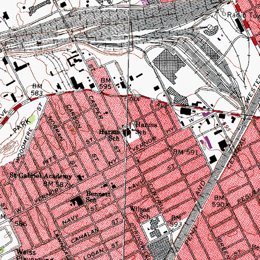 Topographic Map of Harms School, MI