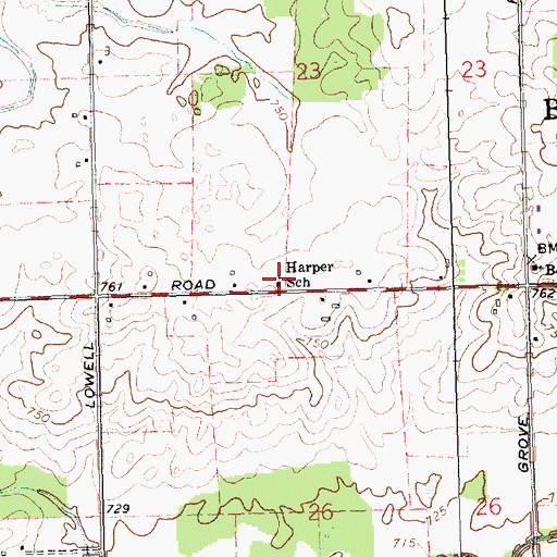 Topographic Map of Harper School, MI