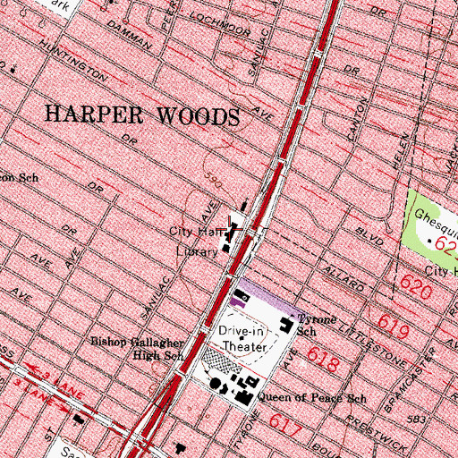 Topographic Map of Harper Woods, MI