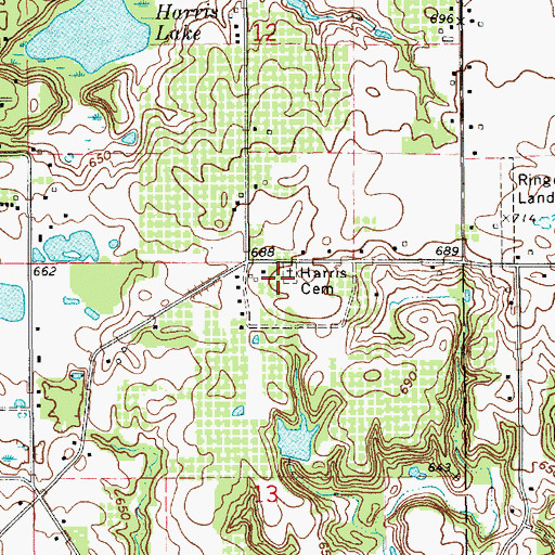 Topographic Map of Harris Cemetery, MI