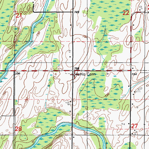 Topographic Map of Harris Church (historical), MI