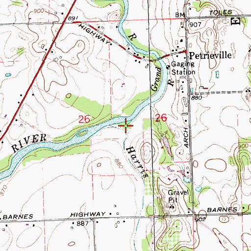 Topographic Map of Harris Drain, MI