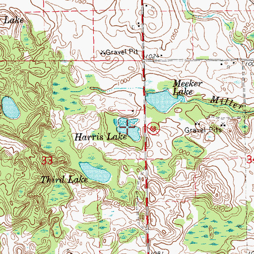 Topographic Map of Harris Lake, MI