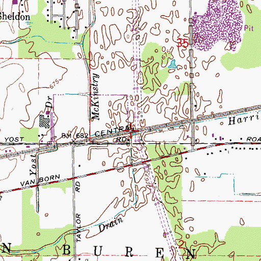 Topographic Map of Harrison Drain, MI