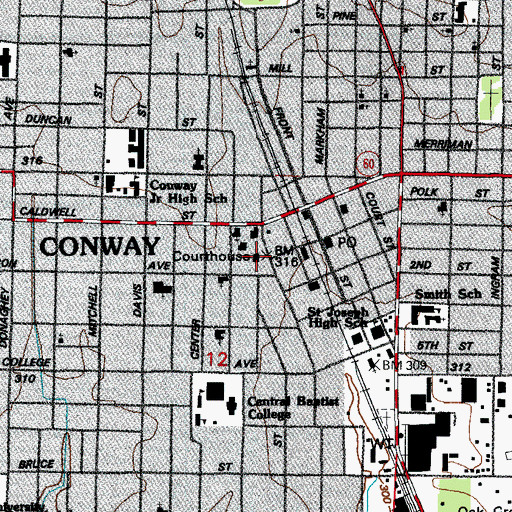 Topographic Map of Faulkner County Courthouse, AR