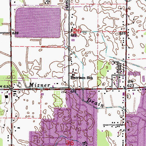 Topographic Map of Harrison School, MI