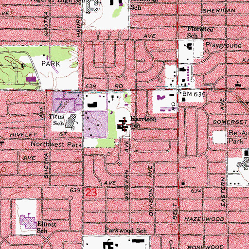 Topographic Map of Harrison School, MI
