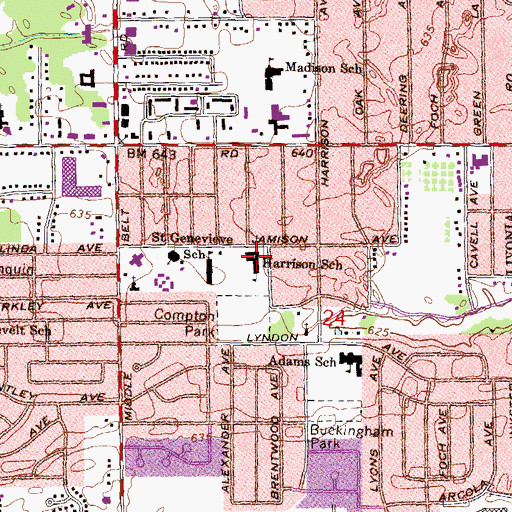 Topographic Map of Harrison School, MI