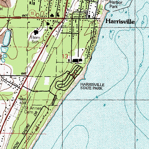 Topographic Map of Harrisville State Park, MI
