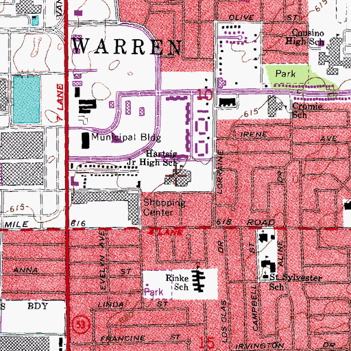 Topographic Map of Hartsig Junior High School, MI
