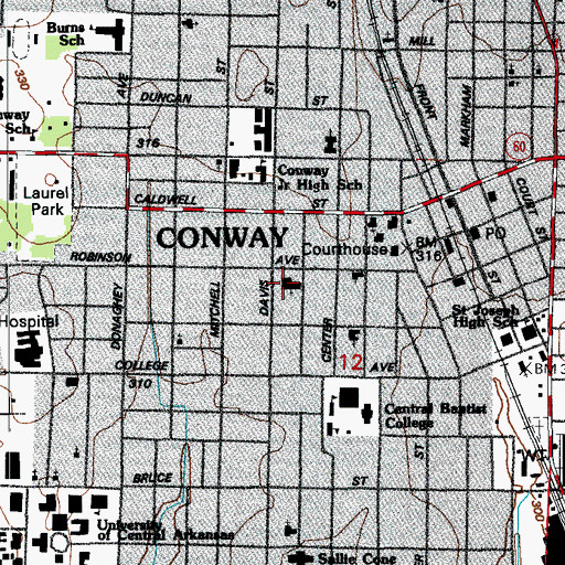 Topographic Map of First Baptist Church, AR