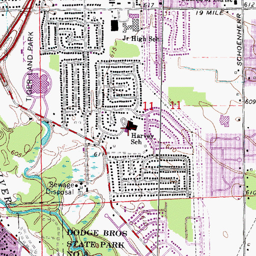 Topographic Map of Jack Harvey Elementary School, MI