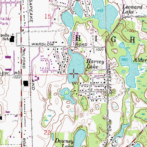 Topographic Map of Harvey Lake, MI