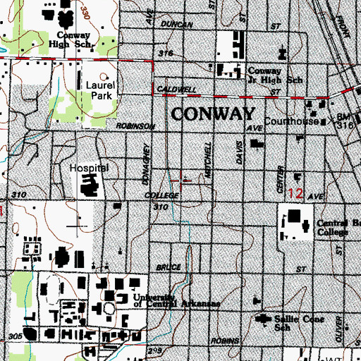 Topographic Map of First Christian Church, AR