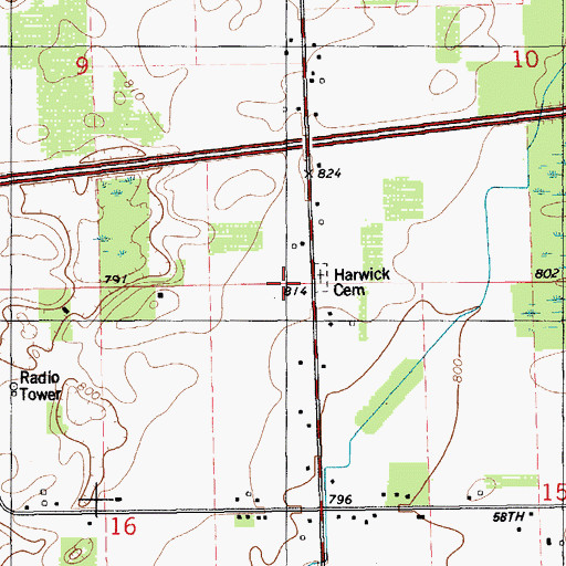 Topographic Map of Harwick Cemetery, MI