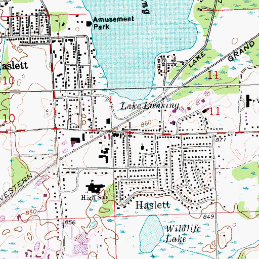 Topographic Map of Haslett, MI