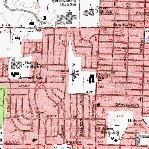 Topographic Map of Hasselbring Park, MI